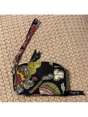 Vera Bradley Black Floral Wristlet with Pink & Green Accents